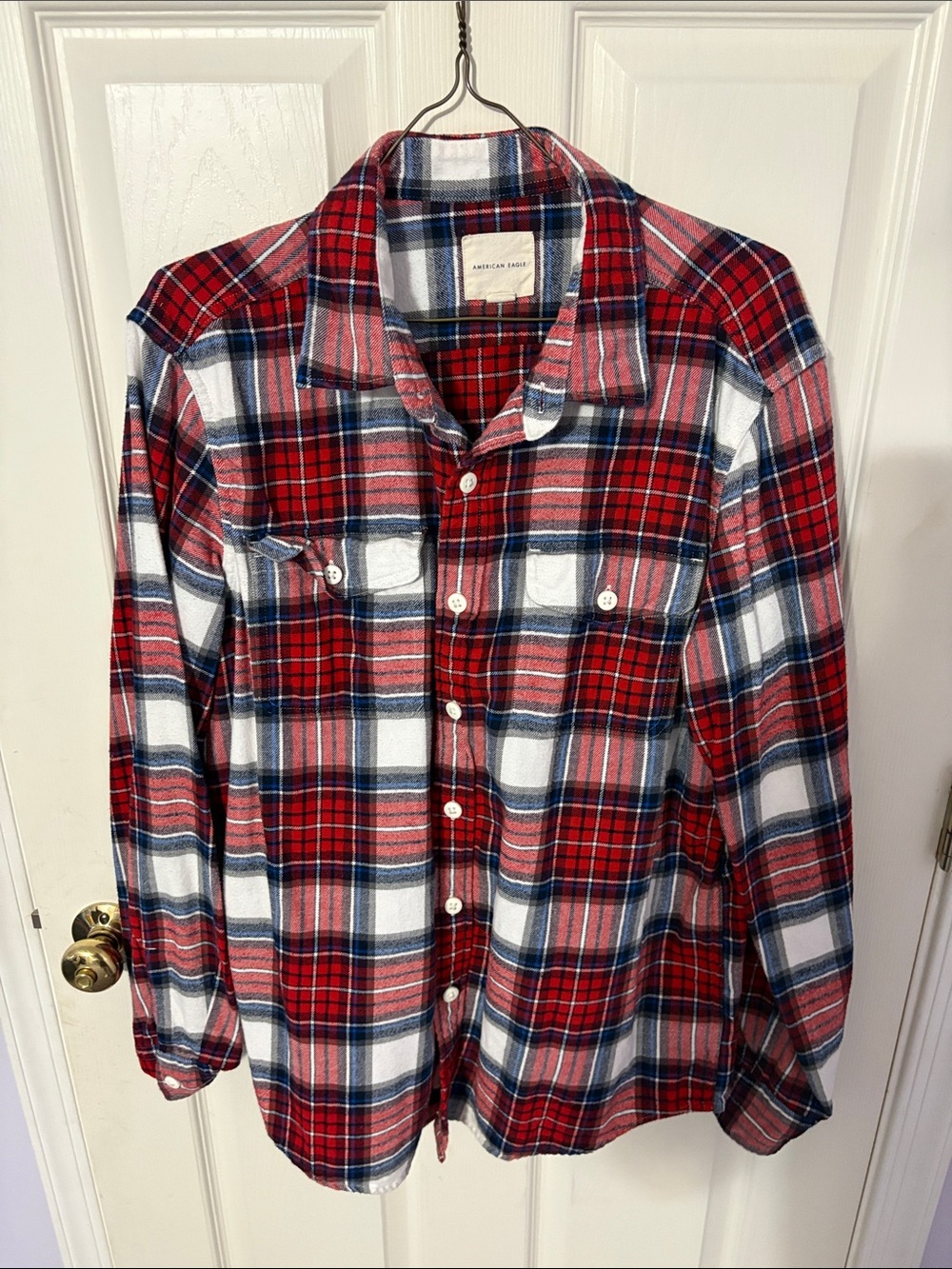 American Eagle Red and Blue Plaid Flannel Shirt